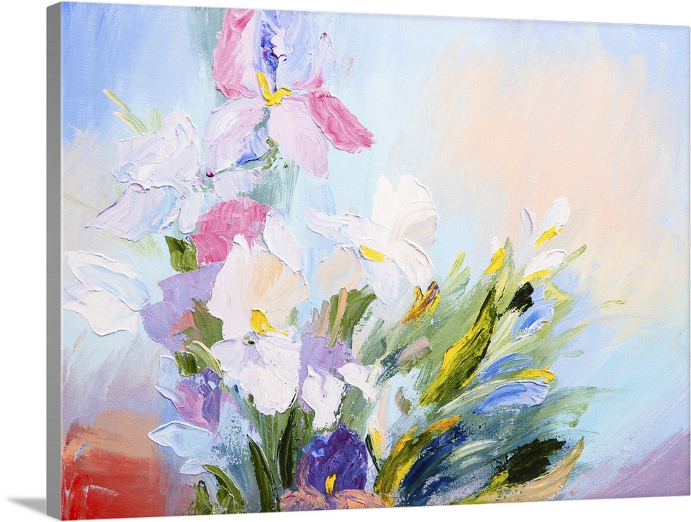 Originally an oil painting of an abstract bouquet of spring flowers.