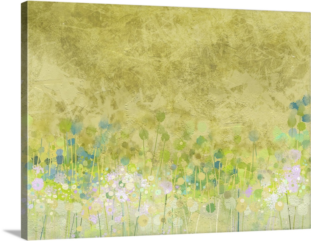 Abstract painting flowers field on grunge paper texture background.
