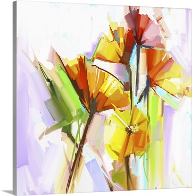 Abstract Spring Flowers, Still Life Of Yellow And Red Gerbera Flowers