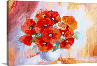 Abstract Watercolor Bouquet Of Poppies In Vase