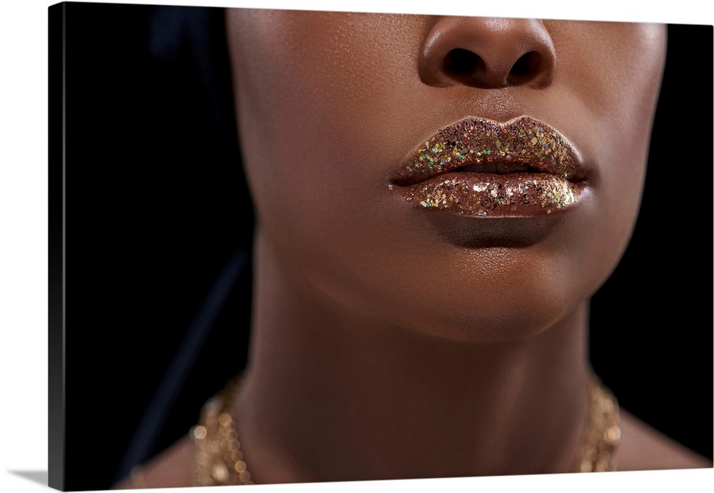 African-American Woman With Sparkling Lip Gloss