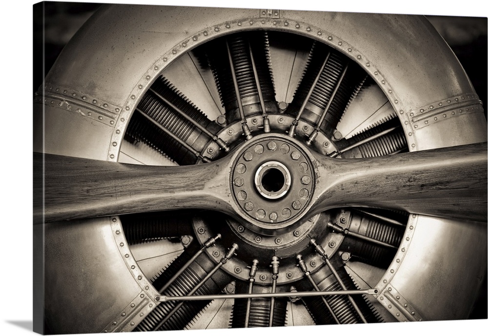 Vintage propeller aircraft engine engineering closeup.