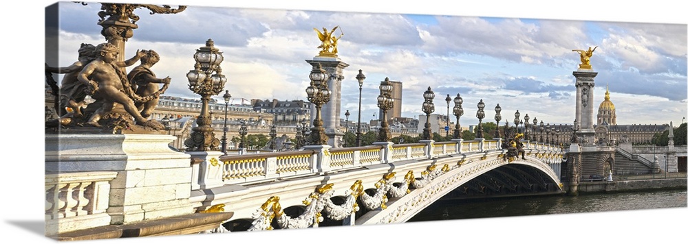Panoramic view of the Alexandre III bridge in Paris, France.