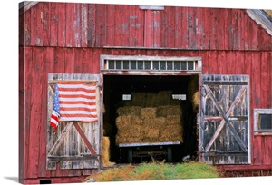 American Flag Hanging From A Barn Door image thumbnail