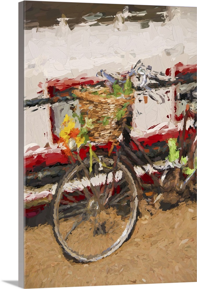 Amsterdam city with bicycles in Holland, artwork in a painting style.