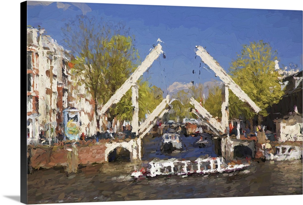 Famous Amsterdam city in Holland, artwork in painting style.