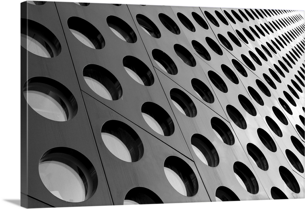 Black and white dotted architecture abstract with perspective.