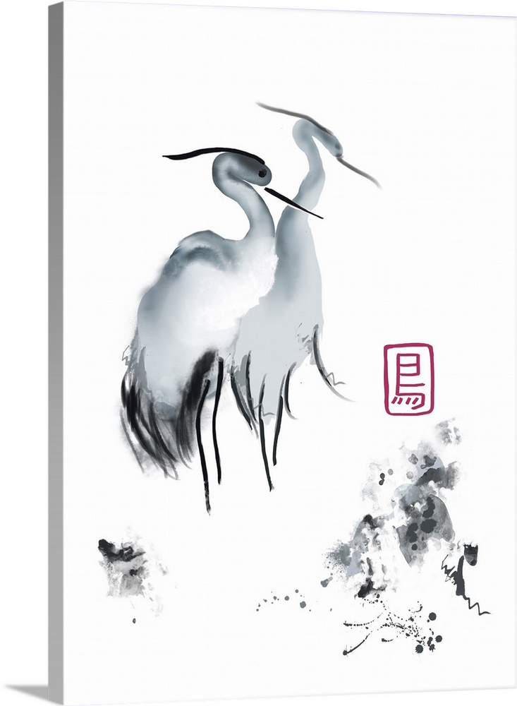 Originally a traditional watercolor of an Asian crane.