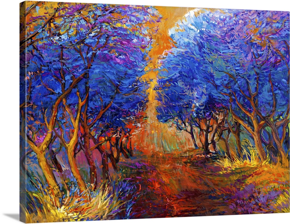 Originally an oil painting of a beautiful sunset landscape. Autumn forest and sun rays.