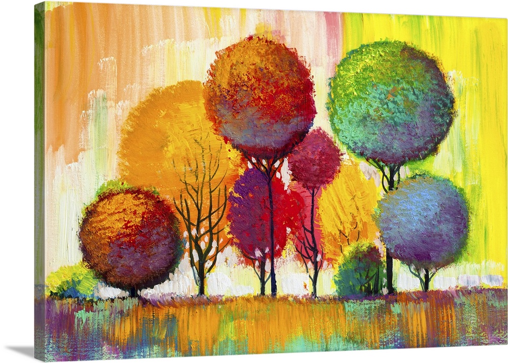 Autumn forest with orange leaves. Originally an oil painting.