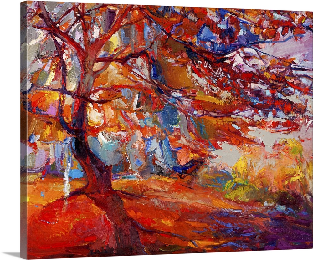 Originally an oil painting showing beautiful autumn tree. Modern impressionism.