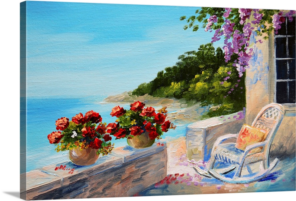 Originally an oil painting of a balcony near the sea.