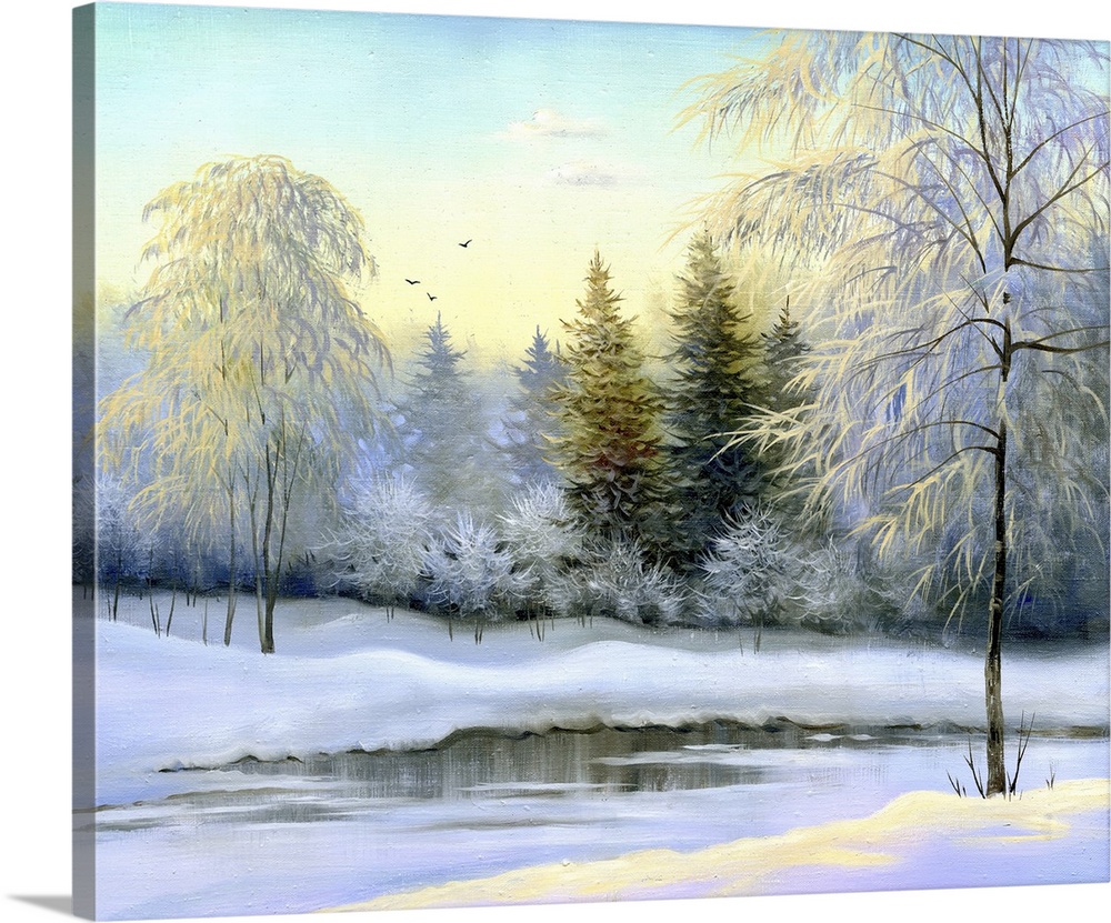 Beautiful winter landscape. Originally oil on canvas.