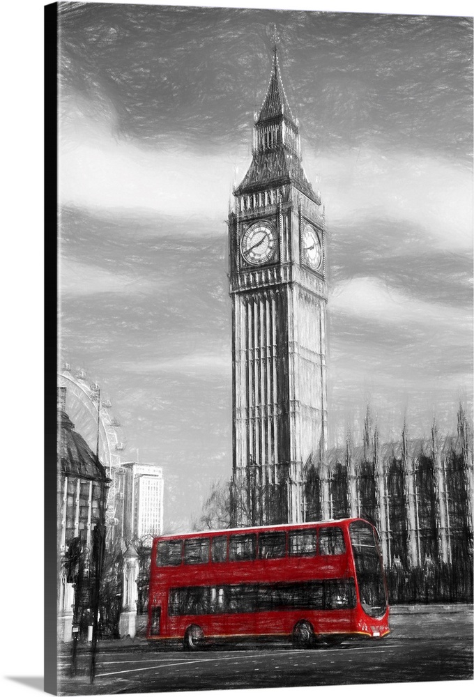 Famous big ben in London, England, united kingdom. Artwork style.