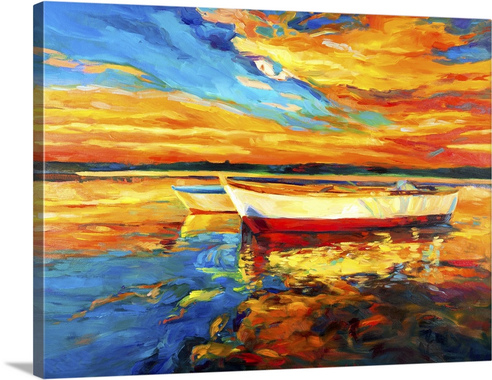 Originally an oil painting on canvas of a boat and the sea.