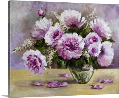 Bouquet Of Peonies In A Glass Vase
