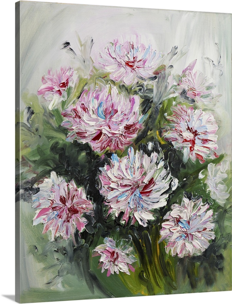Blooming peony bouquet. Originally oil painted on canvas.