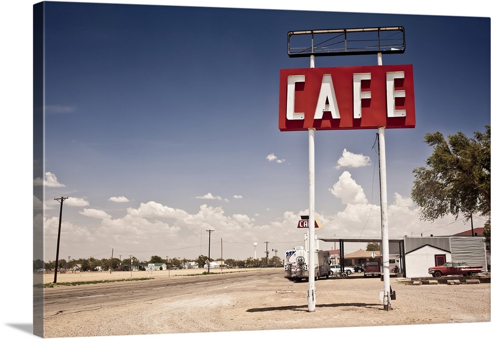 Cafe sign along historic Route 66 in Texas.