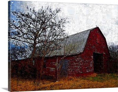 Classic Red Barn With Oil Painting Effect