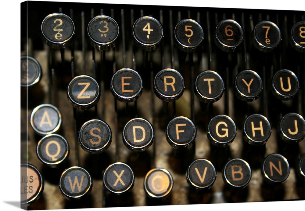 Close-Up View Of Buttons With Letters On Vintage Typewriter
