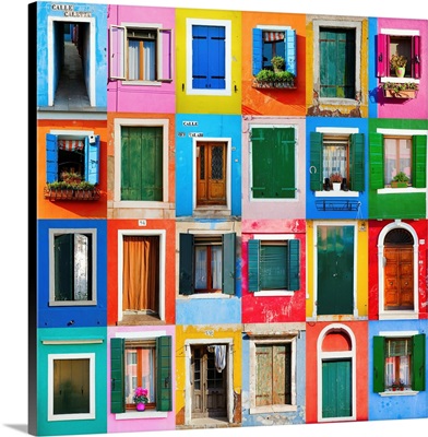 Collage Of Colorful Windows And Doors In Burano