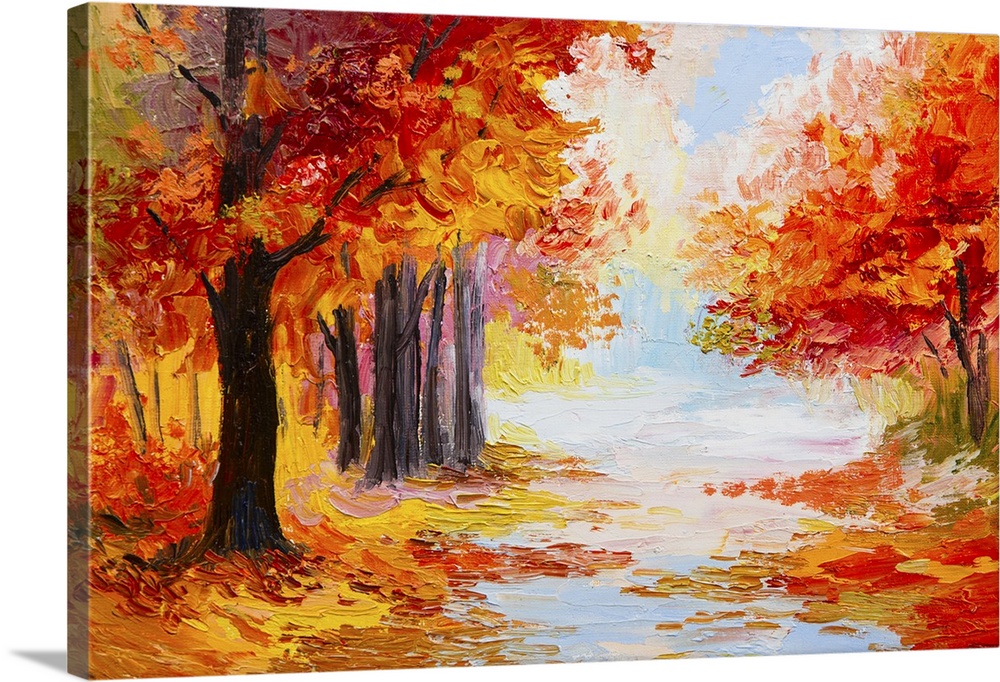 Originally an oil painting landscape - colorful autumn forest. Abstract.