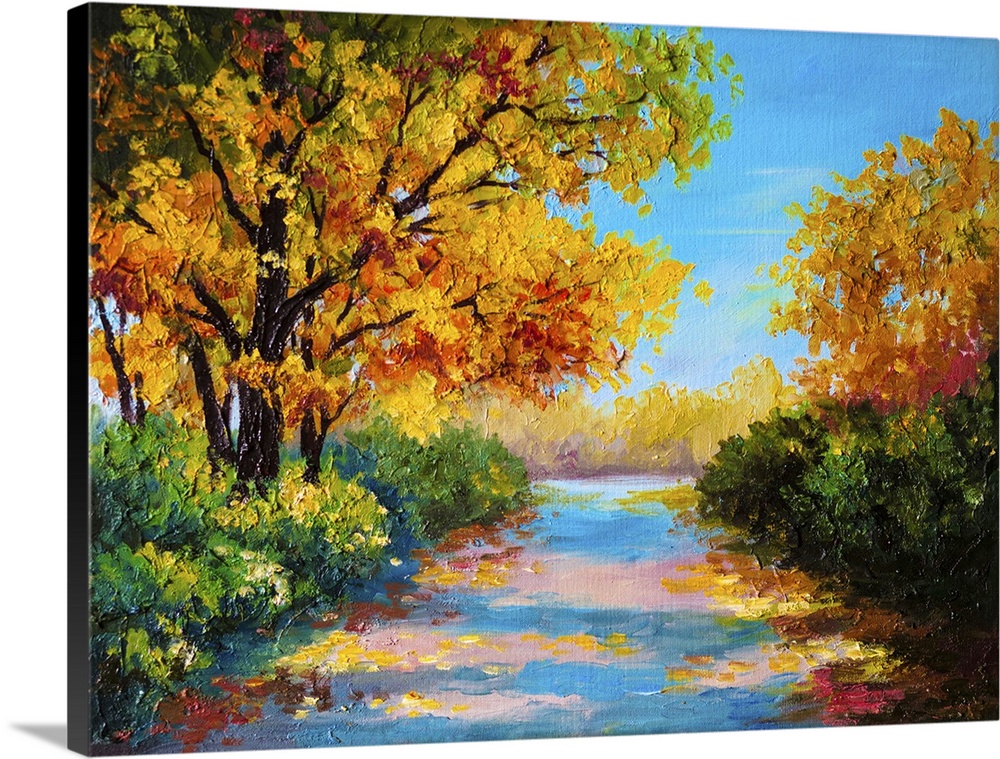 Originally an oil painting of a colorful autumn forest.