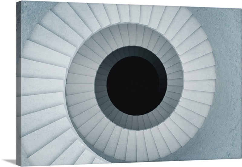Concrete Stairwell With Blank Black Circle Wall Art, Canvas Prints