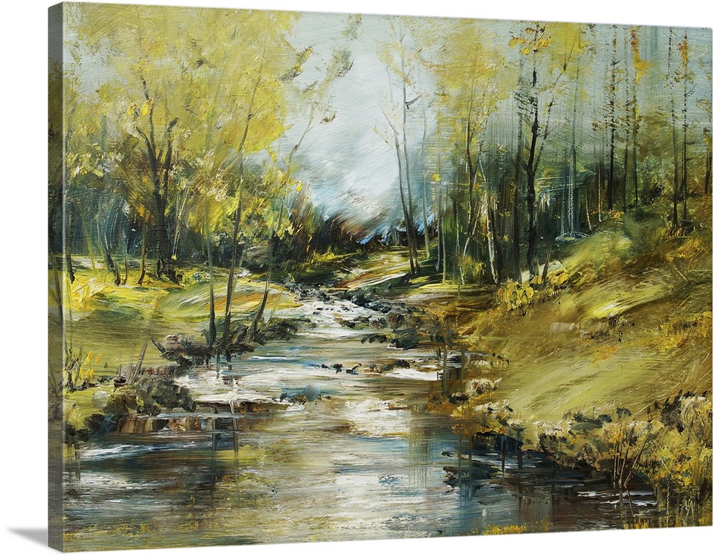 Creek in the forest, originally an oil painting.