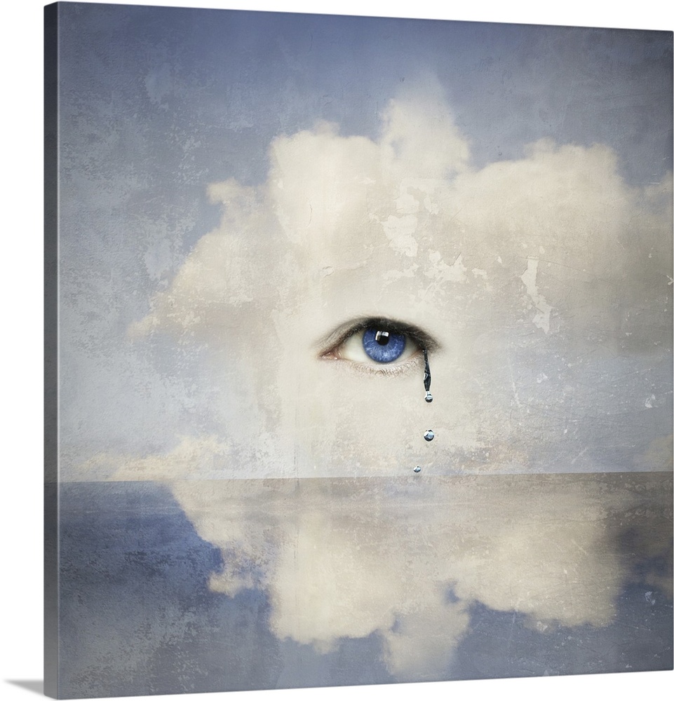 Fantasy concept of a human eye crying in the clouds.