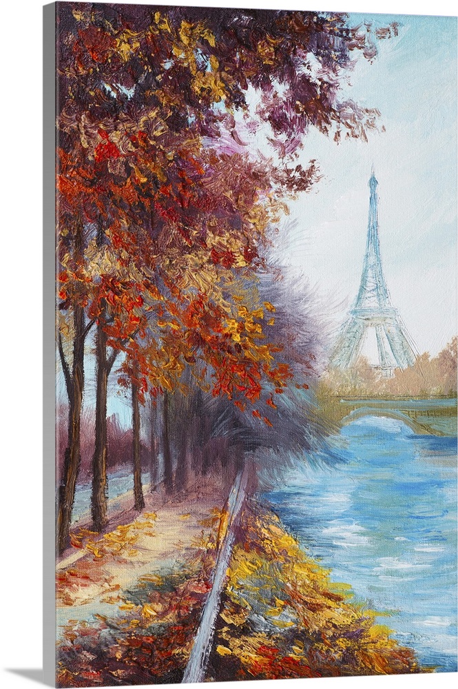 Originally an oil painting of Eiffel tower, France, autumn landscape.