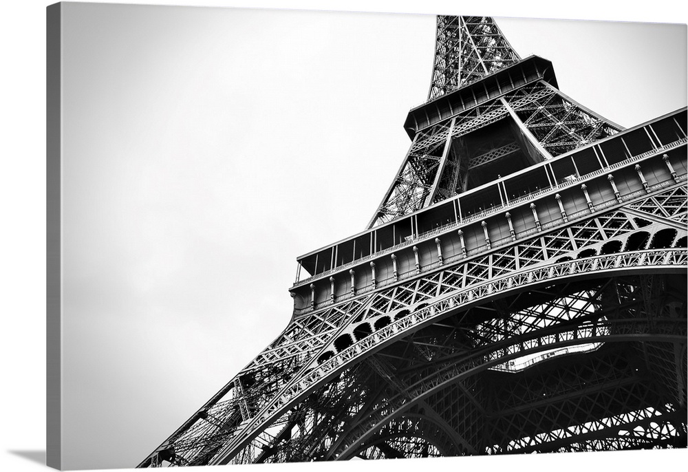 Amazing cityscape of Paris with the beautiful Eiffel tower in black and white in the foreground.
