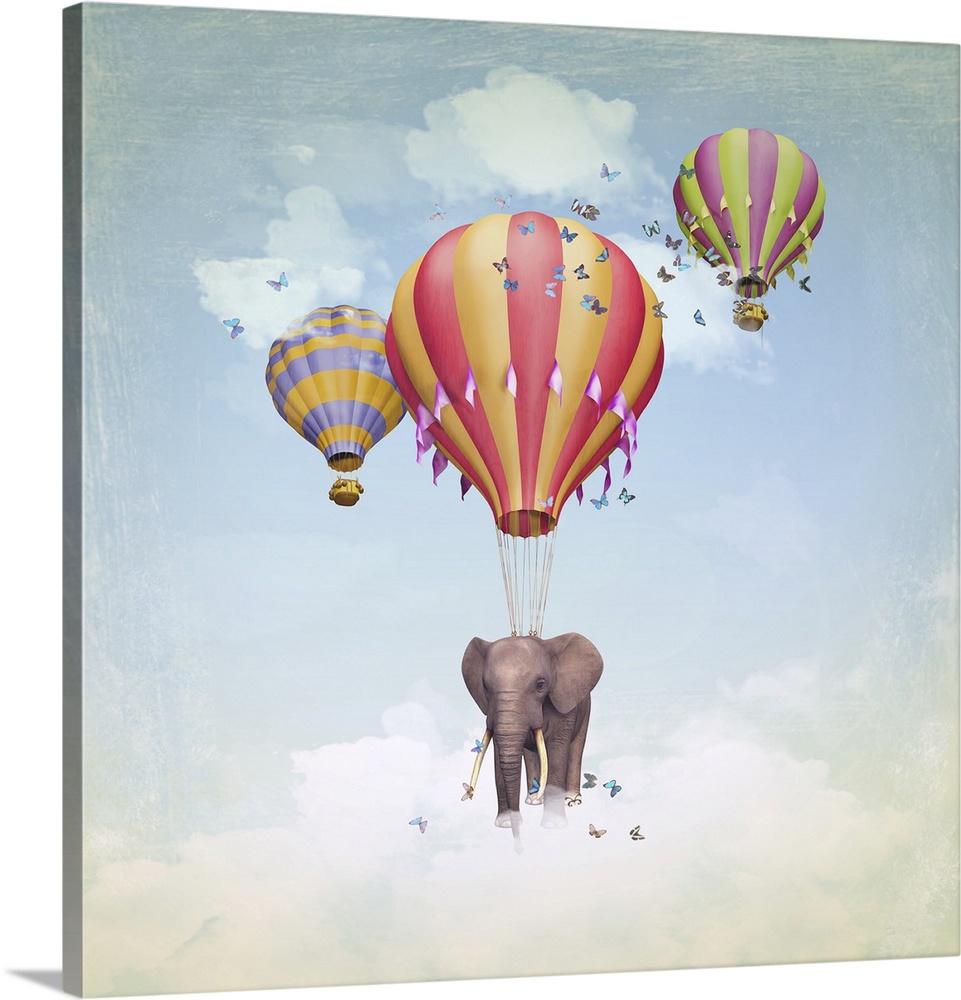 Elephant in the sky with balloons. Originally an Illustration.