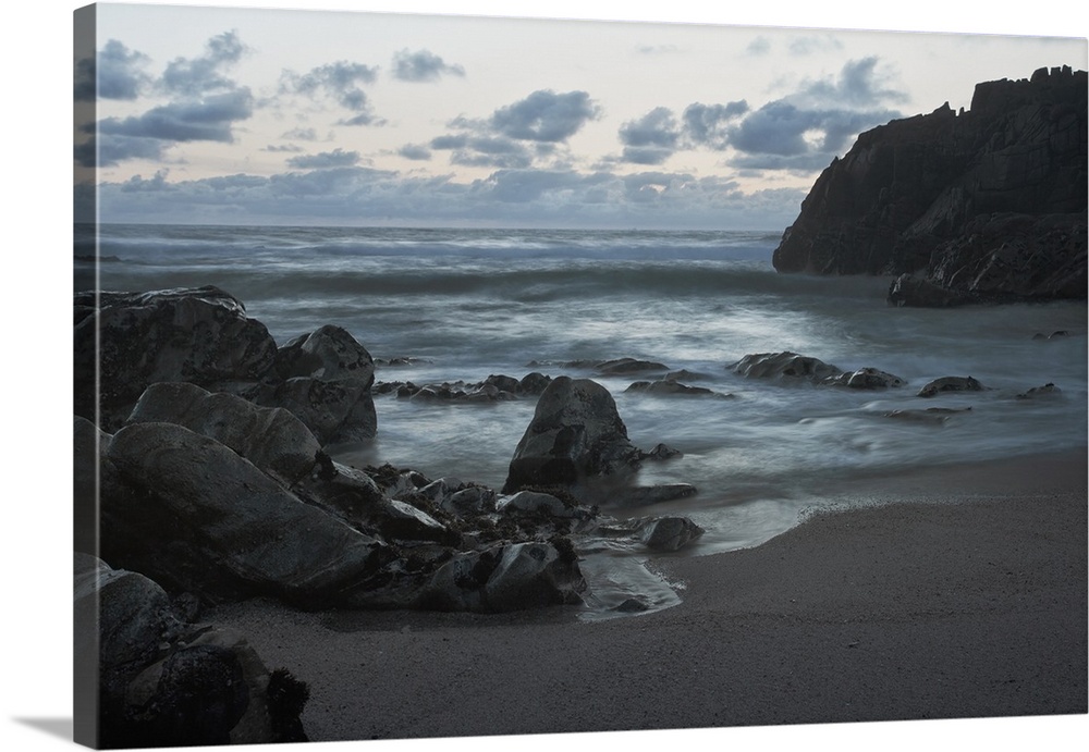Northern portuguese rocky coast at dusk. Long exposure.