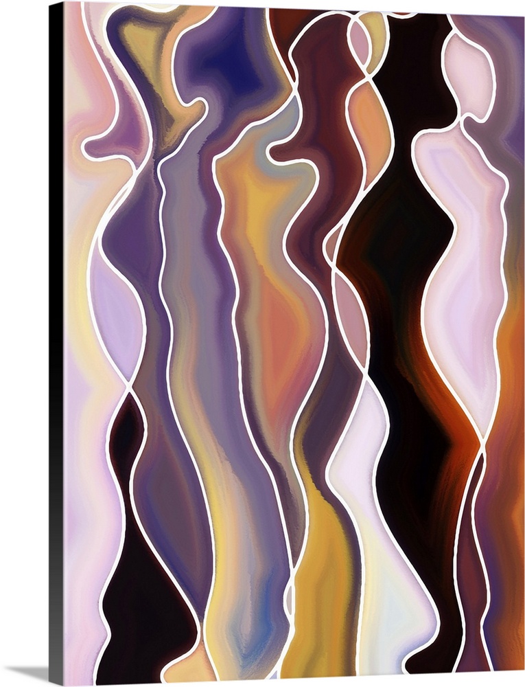 Abstract design composed of feminine curved lines and colorful textures.