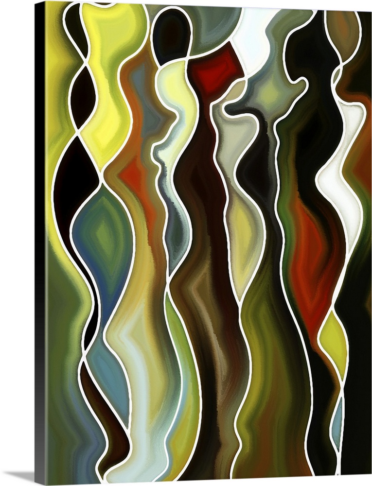 Abstract design composed of feminine curved lines and colorful textures.