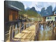 image thumbnail of Landscape painting of fishing village in summer.