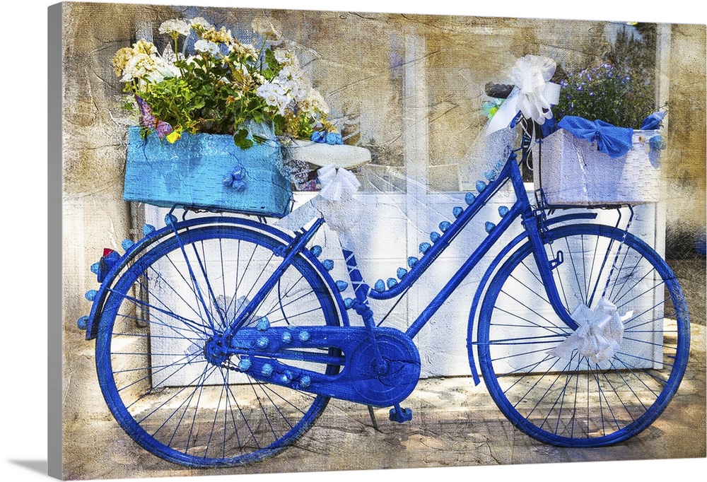 Charming streets of Italy. Floral bikes, artistic vintage picture.