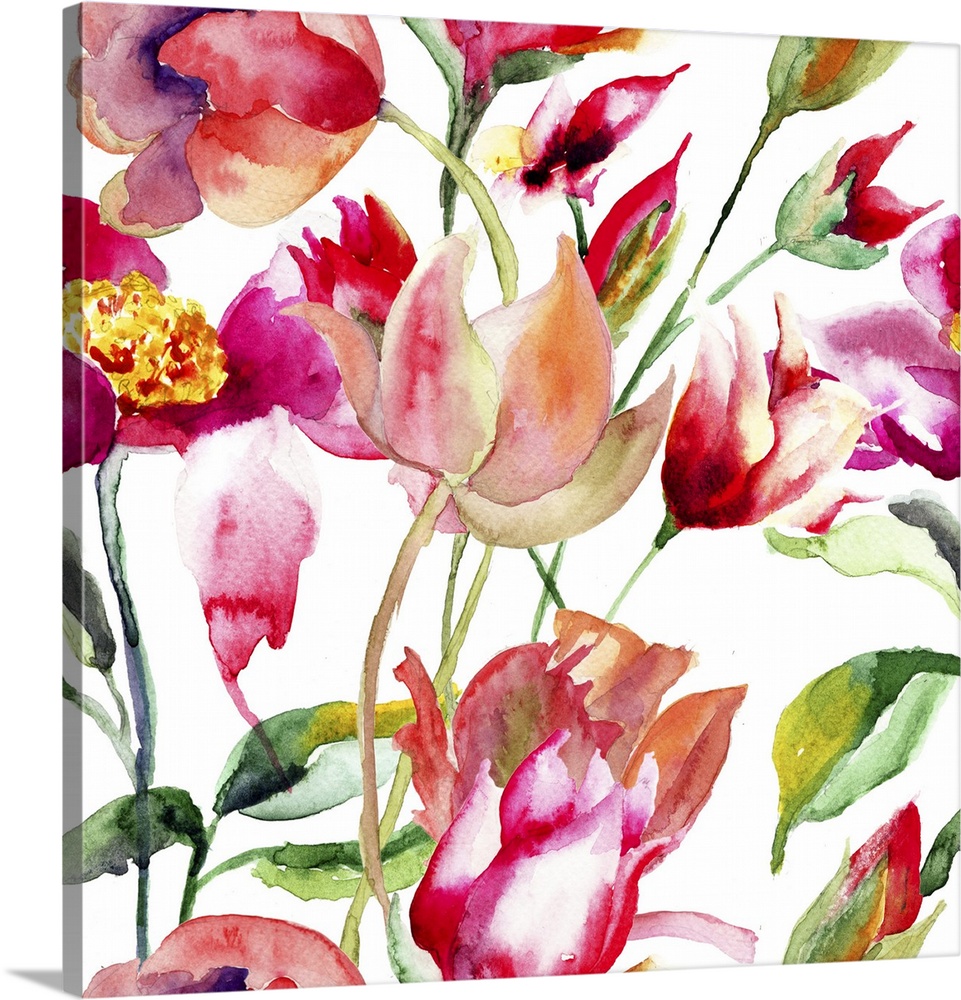 Floral seamless pattern, originally a watercolor illustration.