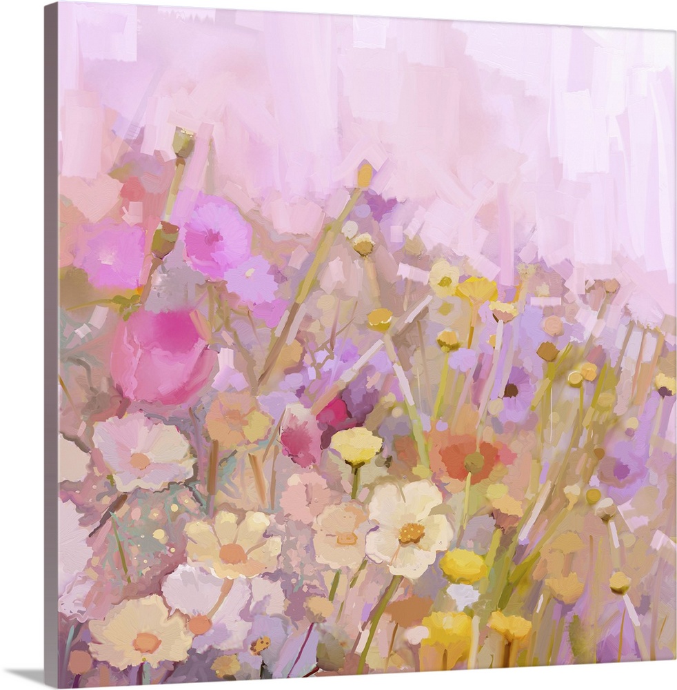 Flower, originally an oil painting. Flowers field in soft color and blur style.