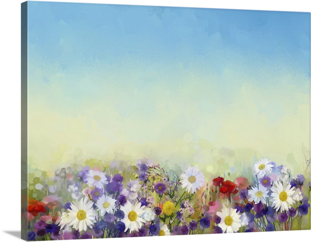 Originally an oil painting, flowers spring background. Flowers in soft color and blur style for background.