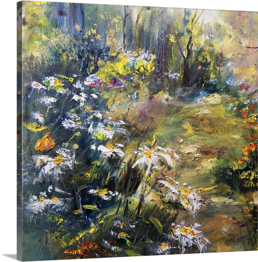 Flowers in the garden, originally an oil painting on canvas, artistic background.