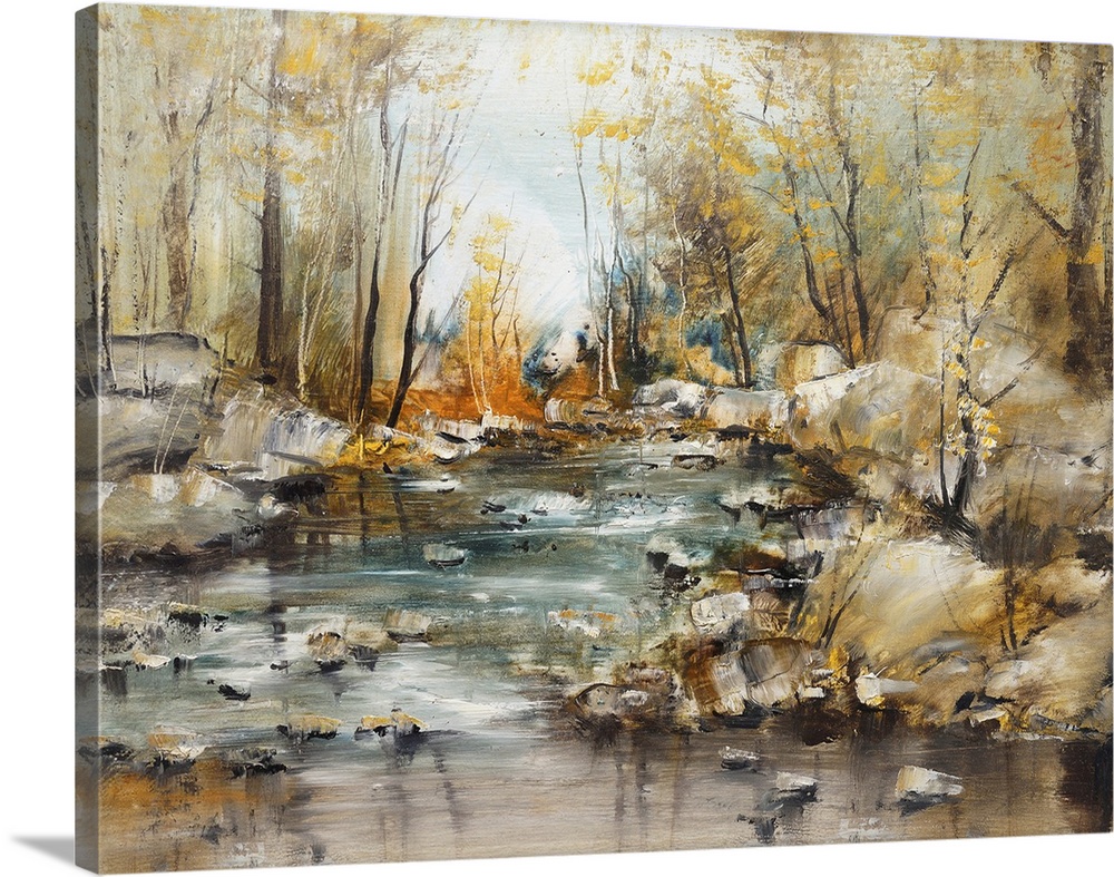 Forest brook with stones, originally an oil painting.