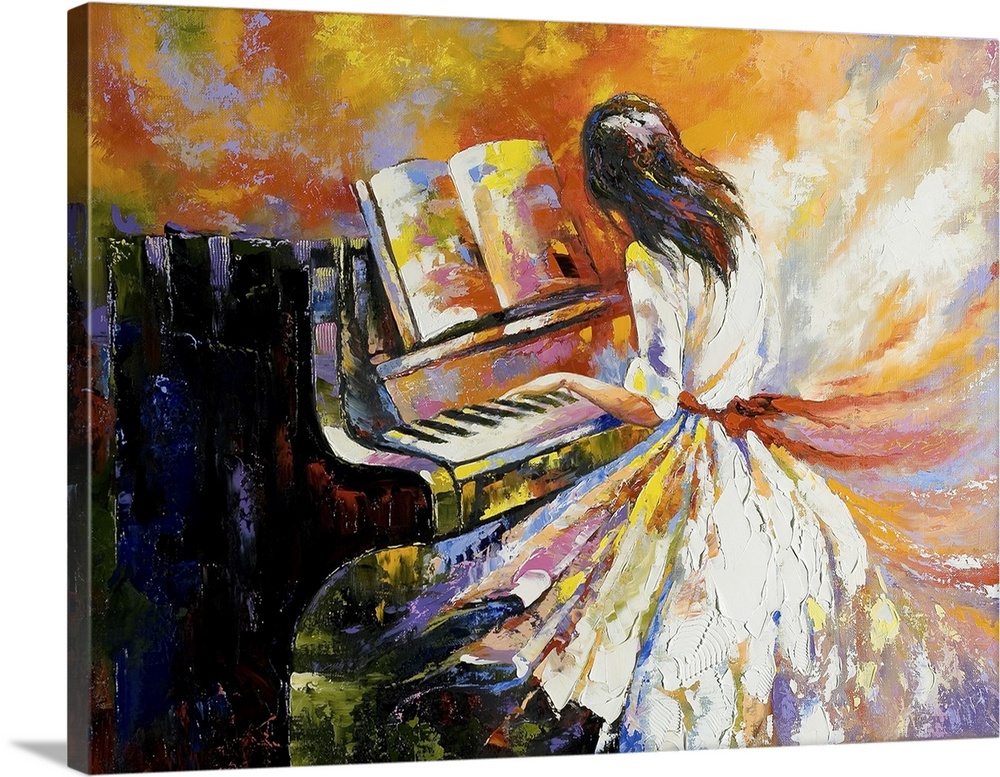 The girl playing on the piano.