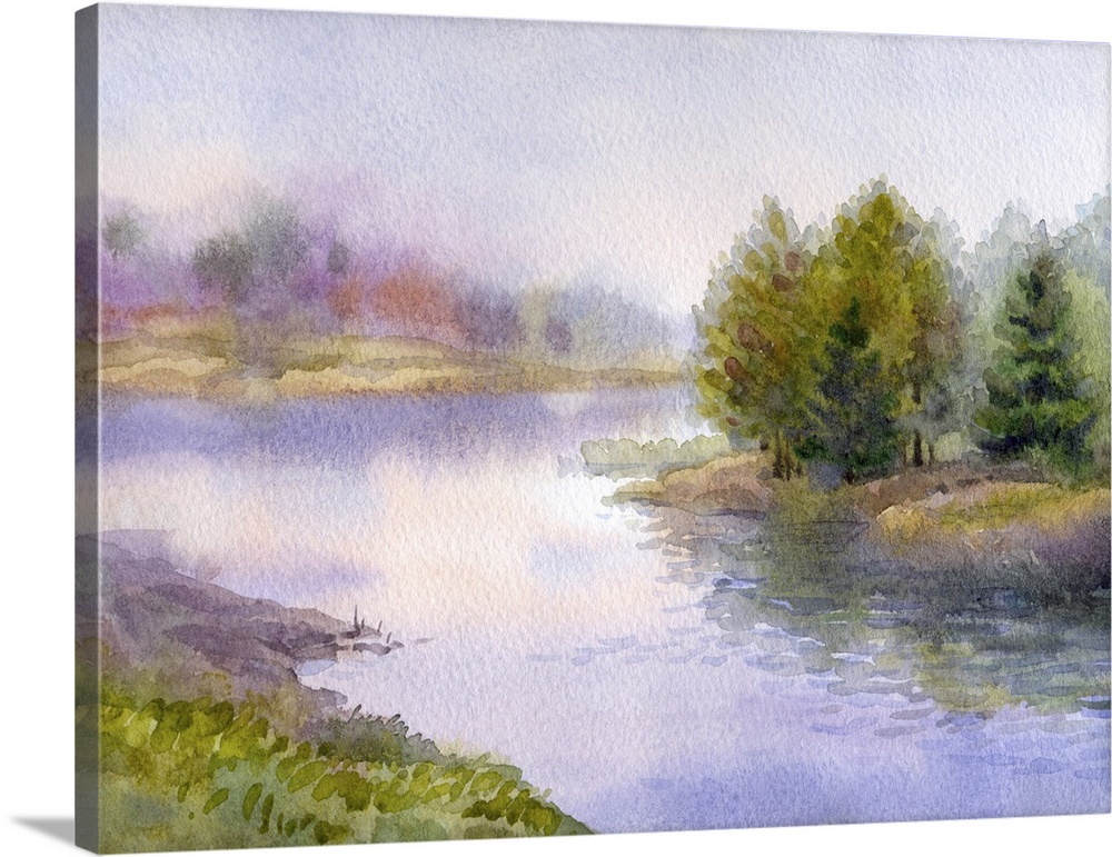 Originally a watercolor landscape of a gorgeous evening on the forest lake.