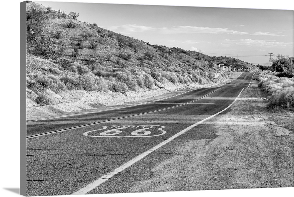 Historic route 66 with pavement sign in California, USA.