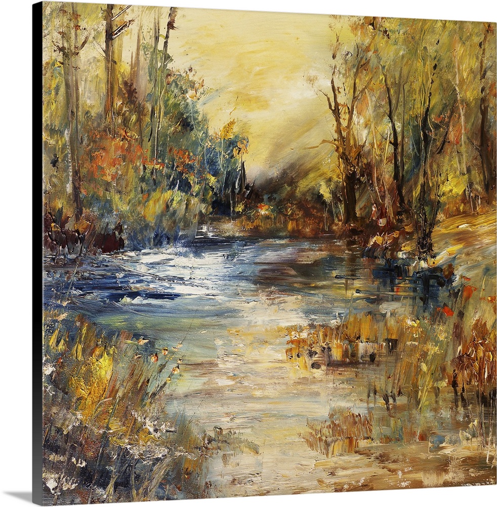 Lake in the forest, originally an oil painting. Art background.