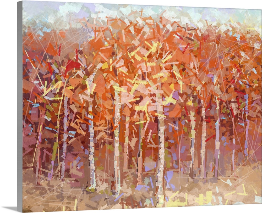 Originally an oil painting landscape colorful autumn forest.