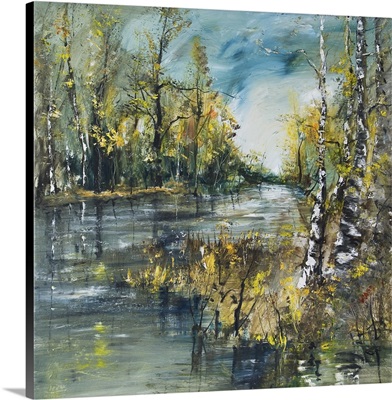 Landscape With River And Birch Forest