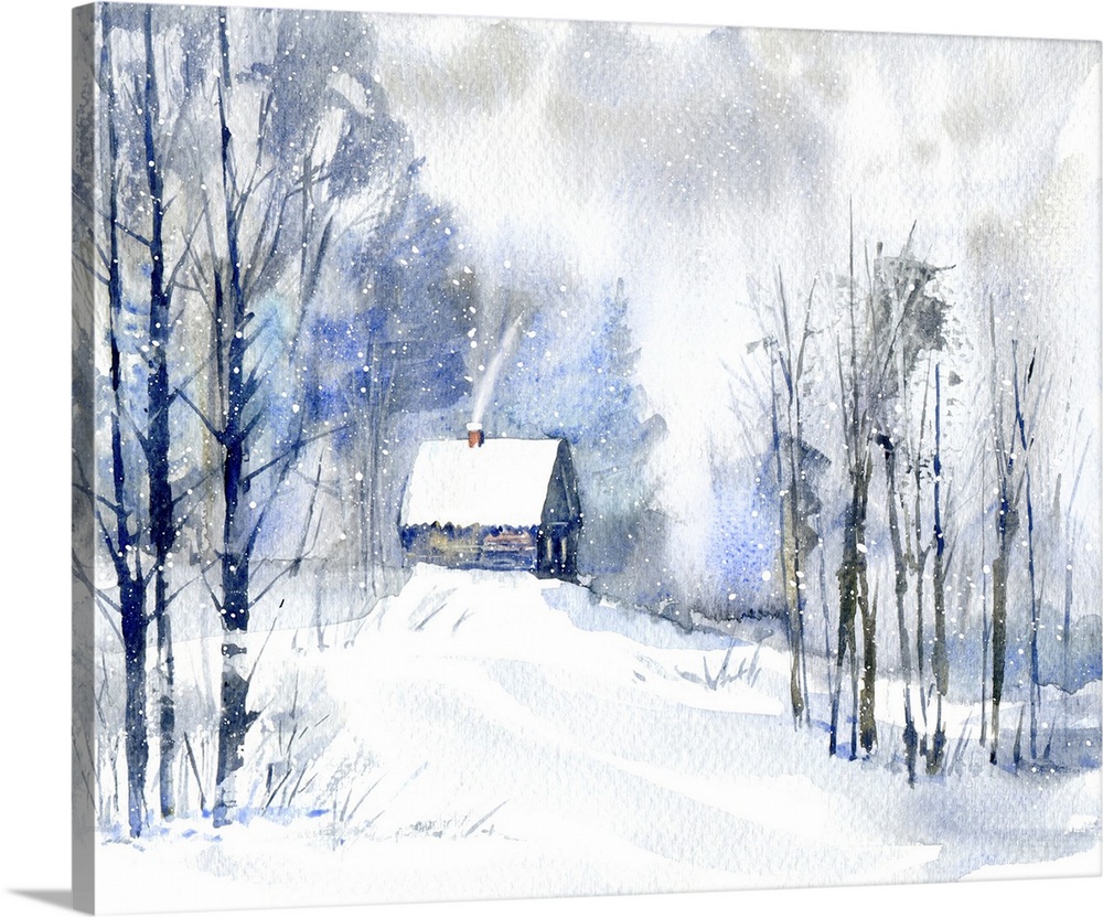Landscape with village in winter.